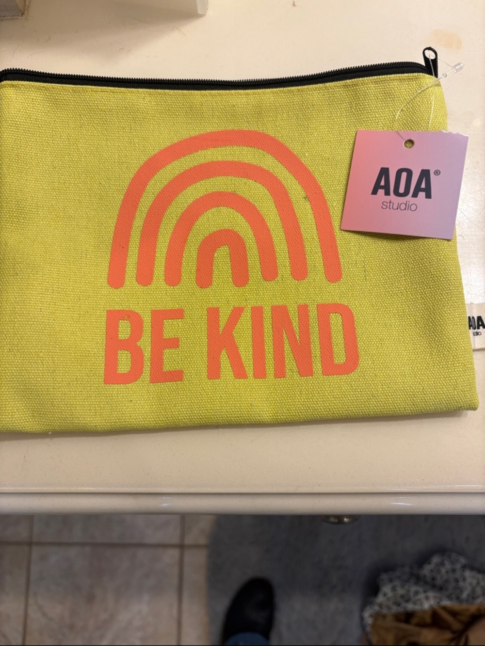 adidas Yellow Canvas Zip Pouch with Pink Print